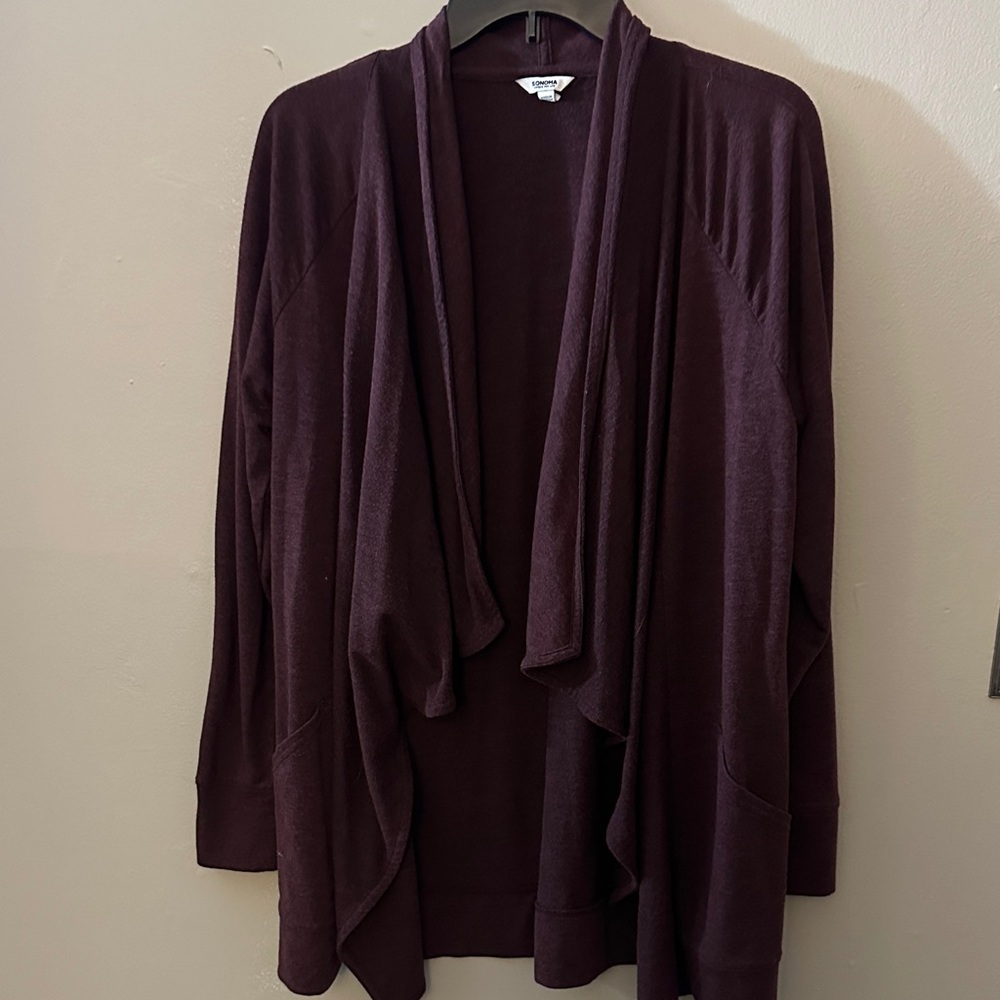Sonoma Draped Open-Front Cardigan in Deep Plum